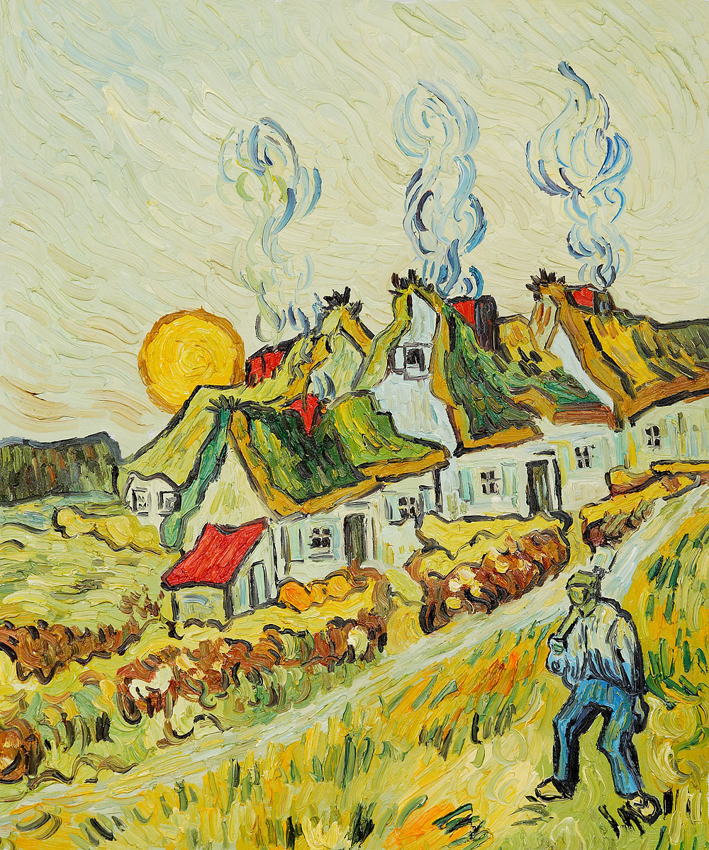 Thatched Cottages in the Sunshine Reminiscences of the North by Vincent Van Gogh - Click Image to Close